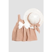 Chicsy Baby Şapkalı Pötikare Desenli Fiyonklu Esnek Kız Bebek Elbisesi