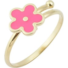 Zeya Kuyumculuk 14 Ayar Altın Pembe Çiçekli Çocuk Yüzük