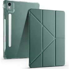 Leaf Shop Lenovo Idea Tab Pro 12.7 (TB-373FU/ TB-375FC) ile Uyumlu Kılıf Tri Folding Silikon Kalem Bölmeli Katlanabilir Standlı Pu Deri Yumuşak Kapak, [akıllı Kapak, Uyku Modlu], Koyu Yeşil