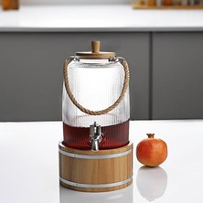 Leaf Shop Musluklu Cam Içecek Sebili 3 L Bambu Standlı, Halat Kulplu Şık Sunum Damacanası Su Sebili
