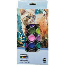Leaf Shop Renk Sulu Boya 1 Paket Fırça Hediyeli 21 Li Suluboya Canlı Renkler 28 mm Boya Çapı Büyük Boy