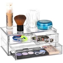 Leaf Shop Şeffaf Makyaj Malzemesi Organizer Büyük Kristal Makyaj Masası Organizatörü Kozmetik Düzenleme Kutusu Güzellik Malzemesi Düzenleyici (Çekmeceli Model)