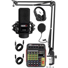 Leaf Shop Vokal Paket-1 MX2020 Mikrofon ve MDX-04FXU Stüdyo Mikseri Kulaklık Full Set
