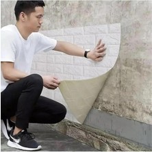Leaf Shop Home 70X77 cm Beyaz 0,54M² 3D Dekoratif Kendinden Yapışkanlı Esnek Duvar Kağıdı Kaplama Paneli Köpük