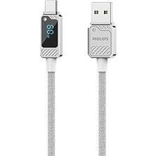 Leaf Shop DLC5011A Usb-A - Type-C Şarj Kablosu, 60W, Hızlı Şarj, 6A Yüksek Akım, 1 Metre, Naylon Örgülü, Dijital Göstergeli (Beyaz)