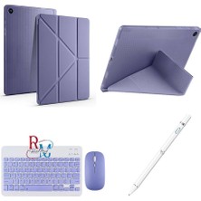 Leaf Shop Galaxy Tab A9 Plus X210 11'' Uyumlu Standlı Kılıf Dokunmatik Kalem ve Klavye Mouse 3'lü Set Lavanta