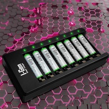 Misda Store G890 8'li Pil Şarj Aleti + 8 Adet Aaa 900 Mah Şarj Edilebilir Aaa Ince Şarjlı Kalem Pilli Set 1.2V Ni-Mh