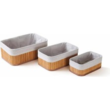 Misda Store Home 3'lü Bambu Sepet Seti: Çok Amaçlı Ekmek Sepeti ve Banyo Mutfak Organizeri (Dikdörtgen)