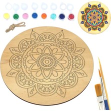 Misda Store Inside Güneş Mandala Ahşap Boyama Tuval Seti Hediye Hobi Kiti 20 cm