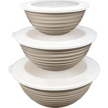 Misda Store Home 3’lü Yuvarlak Kapaklı Plastik Saklama Kabı Seti – 3l, 2l, 1l – Mikrodalga ve Buzdolabı Uyumlu – Çok Amaçlı Gıda Saklama Kabı, Sızdırmaz ve Sağlam Tasarım (Vizon)