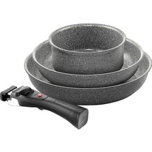 Misda Store Torre Kızartma Tavası Seti ve Saplı Tencere, 20 + 28 cm + Saplı Tencere 16 Cm, Seramik Kaplama, Indüksiyonlu Ocaklara Uygun, Çıkarılabilir Sap, Alüminyum