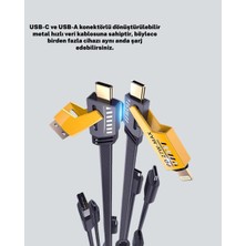 Aesco Hızlı Şarj Destekli 65W Örgülü Usb-C ve Usb-A Çoklu Şarj Kablosu - Lisinya