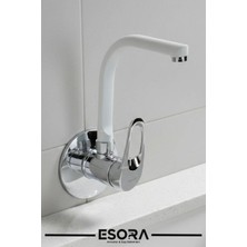 Esora Beyaz - Krom Balık Sırtı Borulu Duvardan Tek Su Banyo ve Lavabo Bataryası