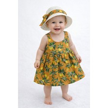 Chicsy Baby Tatlı Kız Bebek Limon Desenli Yazlık Elbise Şapkalı Kolsuz Pamuklu Elbise