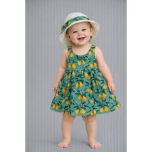 Chicsy Baby Tatlı Kız Bebek Limon Desenli Yazlık Elbise Şapkalı Kolsuz Pamuklu Elbise