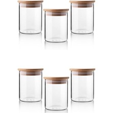 Misda Store 6'lı Bambu Kapaklı Cam Baharatlık Seti 200ML, Borosilikat Bambu Kapaklı Cam Baharat Takımı