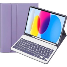 Misda Store Ipad (A16) 10. Nesil 2022/2025 ile Uyumlu Bluetooth Türkçe Q Klavyeli Kılıfı, Lila