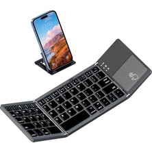 Misda Store Katlanabilir Bluetooth Klavye, Rock & Rown Cep Boyutunda Taşınabilir Kablosuz Klavye Touchpad ile Mac Os, Android, Windows, Linux, Pc, Tablet Için, Şarj Edilebilir Li-Ion Pilli, Koyu Gri