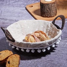 Misda Store Wicker Serisi Bezli Yuvarlak Hasır Ekmek Sepeti