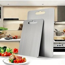 Misda Store Kesme Tahtası 2'li Set Paslanmaz Çelik Gıda Temasına Uygun Hijyenik ve Dayanıklı Antibakteriyel 0,7 mm Kesim Panosu Levhası Cam Kesme Tahtası