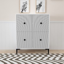 Morepp Ece 90 cm , Lazer Desenli 4kapaklı 4 Raflı Ayakkabılık, Çok Amaçlı Dolap, Banyo Dolabı Beyaz