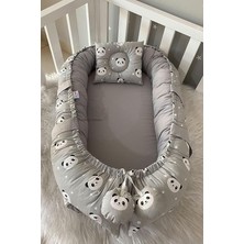 Misda Store Baby Nest Gri Panda Lüx Tasarım Ortopedik Nest Bebek Yatağı Anne Yanı Bebek Yatağı