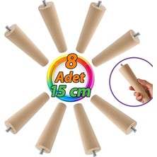 Misda Store 8 Adet Ahşap Ayak 15 cm Dolap Mobilya Koltuk Kanepe Destek Ayağı Ayakları Konik M8 Civatalı