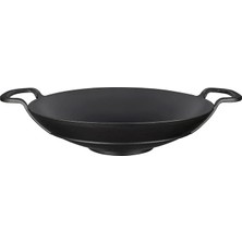 Misda Store Döküm Wok Tava, Metal Kulplu, 38CM, Siyah