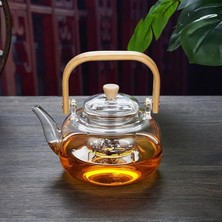 Misda Store Bambu Saplı Isıya Dayanıklı Borosilikat Cam Süzgeçli Demlik 1000ML, Isıya Dayanıklı Cam Bitki Çayı Demliği 1000ML