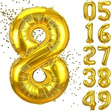 Misda Store 8 Yaş Doğum Günü Rakamlı Balon Yaş Günü Gold Renk Uçan Balon 102 cm Doğum Günü ve Parti Dekorasyonu Büyük Boy Folyo Balon 40 Inç - 102 cm Doğum Günü Dekorasyonu Balon Yaş Sayı Helyum Balon 8 Rakamı