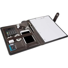 Misda Store 6001 Sekreterlik A4 Suni Deri Telefon Kılıflı Kavis Kapaklı El Portföyü Sekreter Notluğu Hesap Makineli, Kahverengi