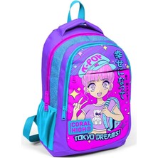 Misda Store High Mor Pembe Mavi K-Pop Ilkokul ve Ortaokul Sırt Çantası Üç Bölmeli Kız Çocuk