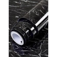 Misda Store Mermer Desenli Yapışkanlı Folyo - Beyaz, 60 cm x 5 M - Mutfak Tezgahı ve Dolap Kaplama Kağıdı, Kolay Kesim ve Uygulama, Dayanıklı ve Su Geçirmez (Siyah Mermer)