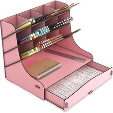 Misda Store Chamber 12 Gözlü Büyük Boy Masaüstü Kalemlik Düzenleyici, Masaüstü Organizer Çekmeceli A4 Evrak Rafı (Pembe)