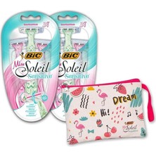 Misda Store Miss Soleil Sensitive Bundle Kadın Tıraş Bıçağı Seti (3 Bıçak), Makyaj Çantası Hediyeli, Oynar Başlık, Aloe Vera ile Zenginleştirilmiş Kayganlaştırıcı Jel Şerit