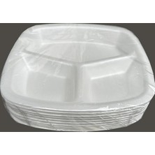Misda Store Tek Kullanımlık Köpük 3 Bölmeli Tabldot Köpük Tabak - 23.5X25 Cm. - 10 Adetlik 1 Paket