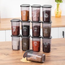 Misda Store 1107 12'li Sızdırmaz Düz Kapaklı Etiketli Baharatlık Seti - Yiyecek Erzak Saklama Kabı-Antrasit