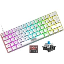 Misda Store Blue Switch Mini Rgb Oyun Klavyesi Gaming Mekanik 62 Tuşlu 18 Rgb LED USB Tip-C Kablosu Beyaz