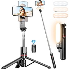 Misda Store Dolgu Işıklı Sabit Selfie Çubuğu Tripod, Iphone, Samsung, Huawei, Sony ve Diğer Akıllı Telefonlar Için Kablosuz Uzaktan Kumandalı 360 ° Dönebilen Genişletilebilir Cep Telefonu Tripodu