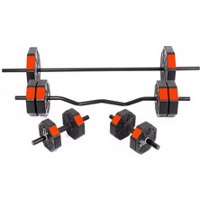 Misda Store Spor 50 kg (150 Cm) Düz Bar + Z Bar Dambıl Dumbell Ağırlık Halter Full Set Kırmızı Kapaklı