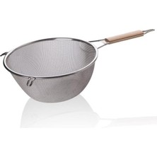 Misda Store Ahşap Saplı Paslanmaz Çelik Süzgeç, Büyük Boy Metal Süzgeç 24 * 10 cm - Estetik ve Dayanıklı: Ahşap Saplı Paslanmaz Çelik Süzgeç - Büyük Boy Metal Süzgeç