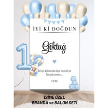 Bkmc Party Isimli Erkek Bebek Konseptli Balonlu Doğum Günü Duvar Brandası 40 Balon ve Yaş Balonlu Arkaplan Seti