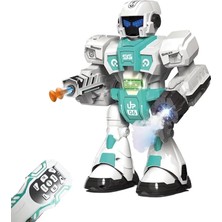 Misda Store Buhar Atan Uzaktan Kumandalı Savaşçı Robot Sesli Işıklı Müzikli Dans Eden 2 Adet Yapışkanlı Mermi Atan Akıllı Robot (Mavi)