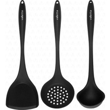 Misda Store Navas Isıya Dayanıklı Yanmaz Yapışmaz 3 Parça Silikon Servis Pişirme Seti Siyah