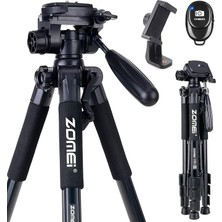 Misda Store Zomei Q111 Kamera Tripodu Cep Telefonu Tutuculu + Uzaktan Kumanda, Alüminyum Alaşım Hafif Kamera Ayaklı Tripod 3 Yönlü Döner Başlık Hızlı Değiştirme Plakası ve Çanta 47 – 140 cm Siyah Renk