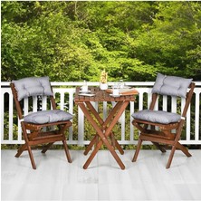 Misda Store Ahşap Katlanır Minderli Bistro Set, 3 Parça Masa Sandalye Takımı, 65X55X70 cm Masa, Ceviz Gri