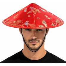 Magicool Kırmızı Saten Çin Desenli Dragon Işlemeli Şapka - Lastikli