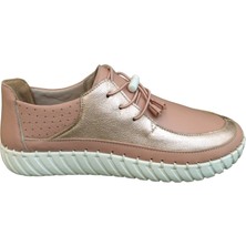 Ortopedikal 2010 Womenly Style Pudra-Altın Dore Kadın Günlük Ayakkabı % 100 Hakiki Deri Lastikli Yumuşak