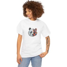 Aesco Unisex Bisiklet Yaka Baskılı T-Shirt - Beyaz