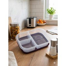 abnturk 3 Bölmeli Pratik Saklama ve Taşıma Kabı Mor Kapaklı Beslenme Kabı Çok Amaçlı Kap (20X15X5)